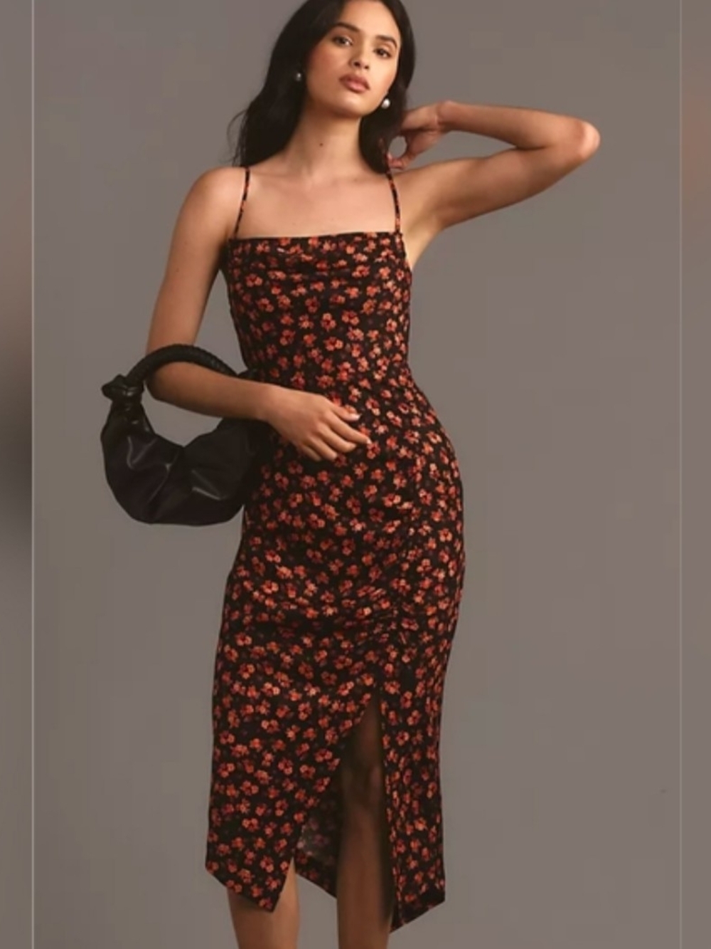 Black & Orange Floral Slip Dress - Women's Spaghetti Strap